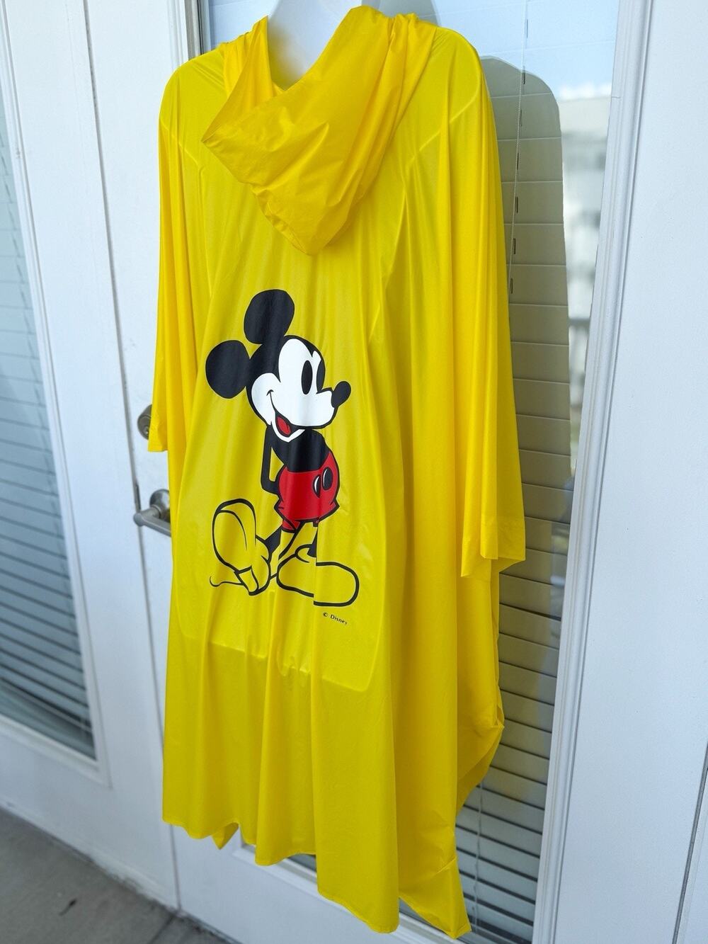 Vintage Disney Mickey Mouse Yellow Rain Poncho Adult Hooded PVC One Size